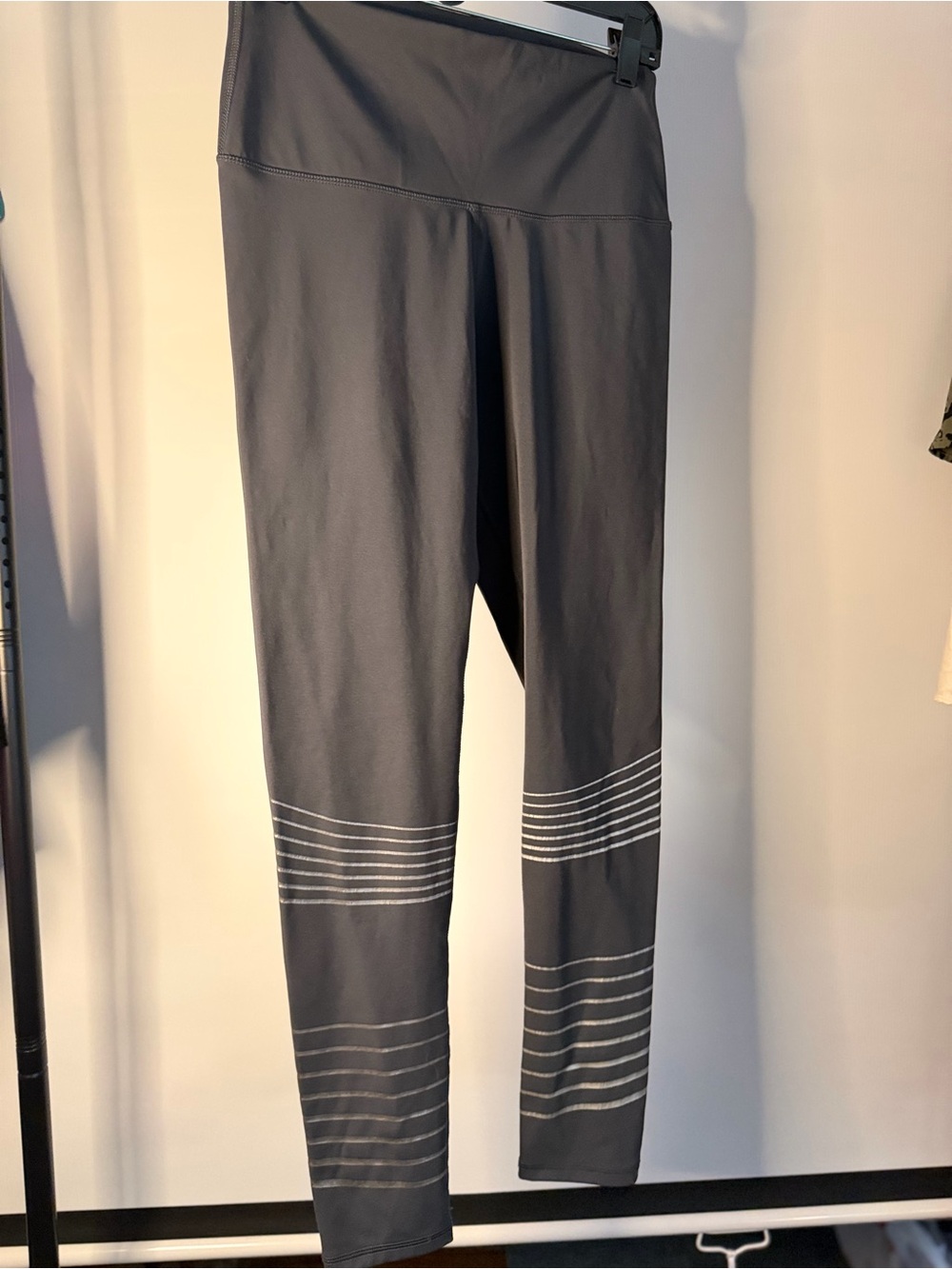 Zobha Gray Performance Leggings with Reflective Stripe Bands